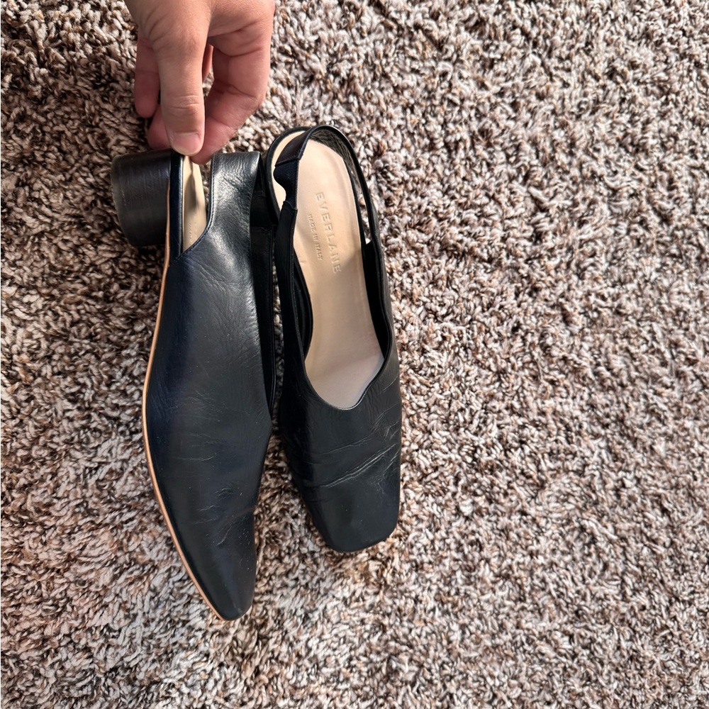 Everlane Black Leather Slingback Heels
